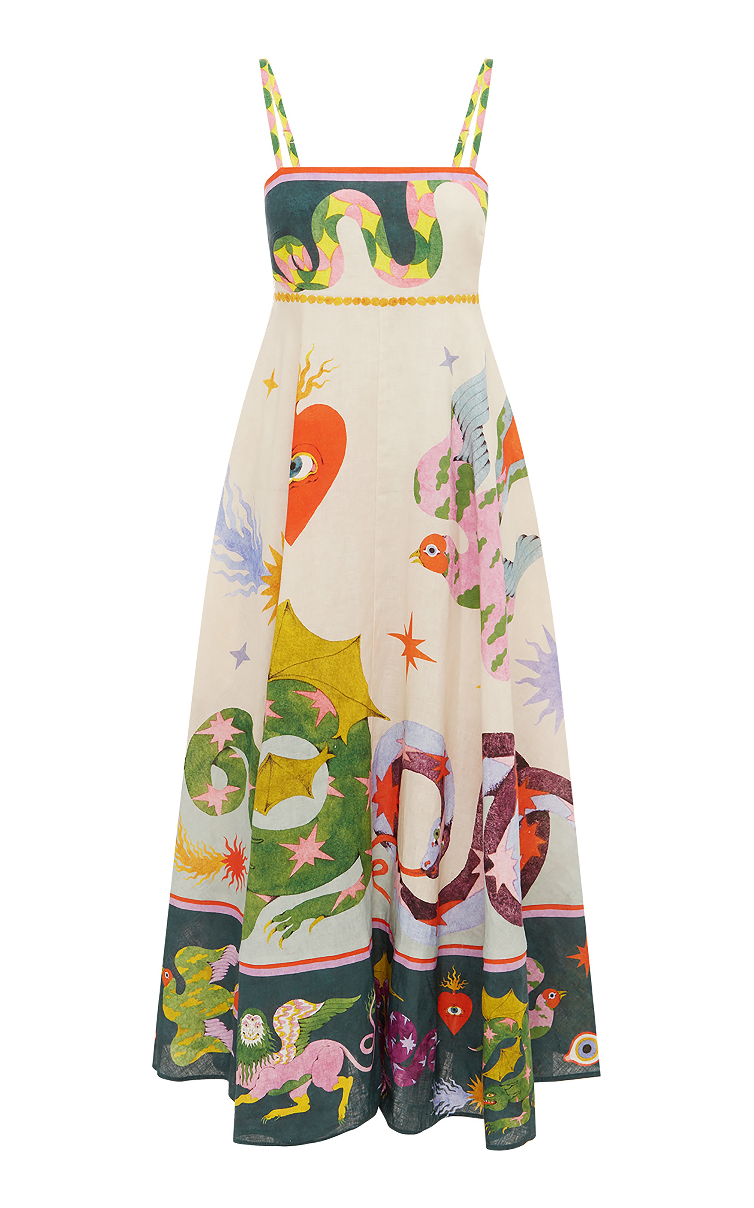 knee length dresses for ladies Alémais Seeker Printed Linen Midi – T²