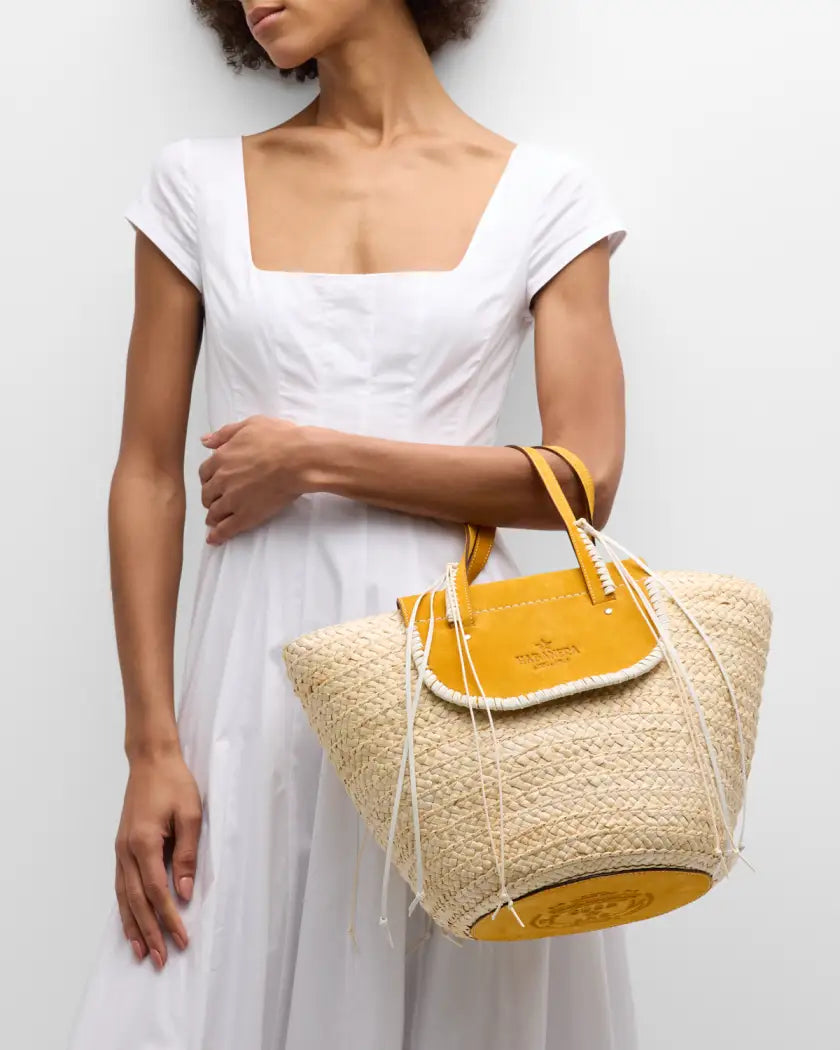 トートバッグ Cuba Lab Cuba Lab Handbag With Woven Straw Base ARossGirl x Cuba Lab Habanera Medium Straw Drawstring Tote