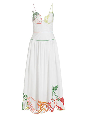 Lela Rose Fruit-Embroidered Midi-Dress