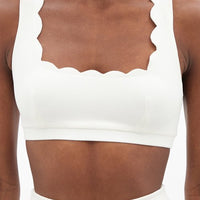 Serena Scalloped-edge Seersucker Sports Bra