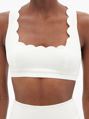 Serena Scalloped-edge Seersucker Sports Bra