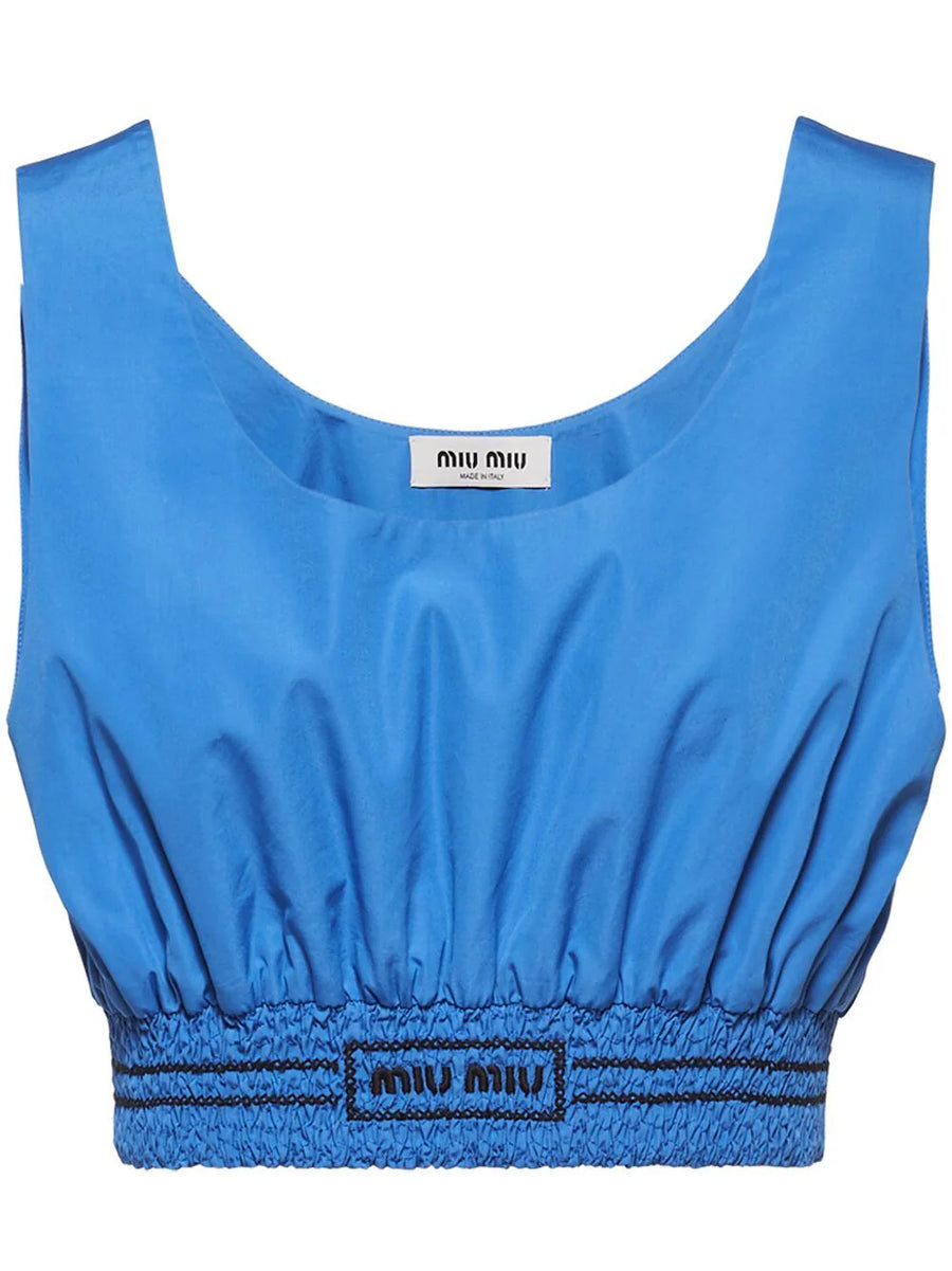 MIU MIU Embroidered Logo Crop Top