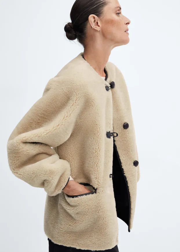 Fur-Effect Coat with Appliqués