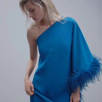 Asymmetric Feather Satin Dress