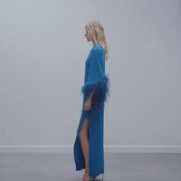 Asymmetric Feather Satin Dress