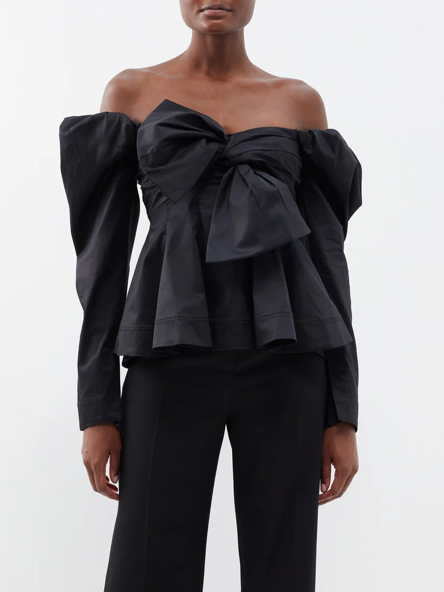 Valetina Off-the-Shoulder Tie-Front Cotton Blouse