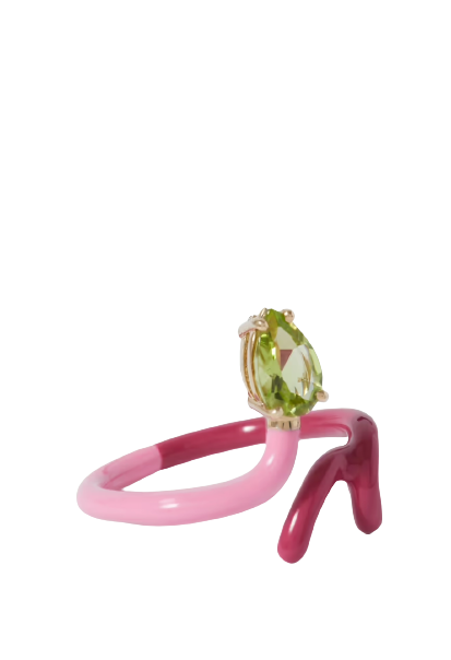 BEA BONGIASCA Baby Vine 9-karat gold, silver, peridot and enamel ring