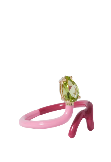 BEA BONGIASCA Baby Vine 9-karat gold, silver, peridot and enamel ring