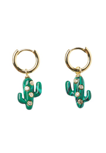 Mini Malachite Cactus Earrings