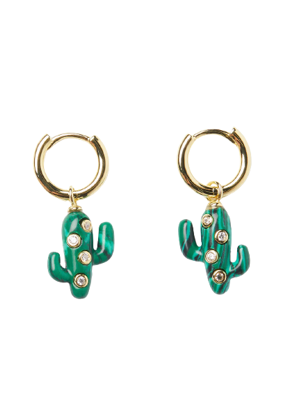 Mini Malachite Cactus Earrings