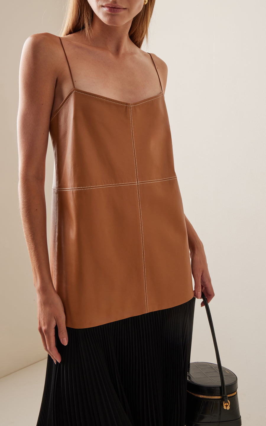 Piatta Vegan Leather-Georgette Midi Dress