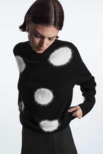 Intarsia-Knit Polka Dot Wool