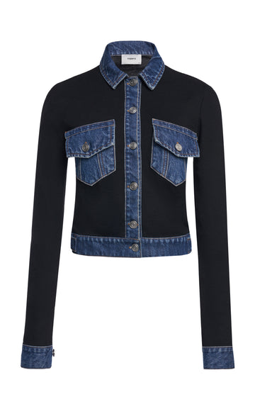 Denim-Trimmed Jersey Shirt