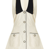 Adrienna Linen-Trimmed Cotton-Blend Tuxedo Mini Dress