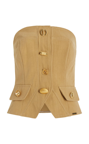 Exclusive Bijou Buttoned Cotton Gabardine Strapless Vest