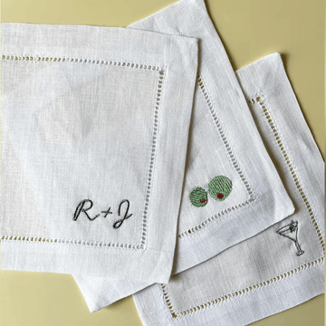 Custom Embroidered Linen Cocktail Napkins