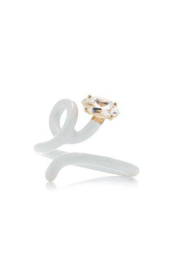 Baby Vine Enameled 9K Yellow Gold, Silver Crystal Ring