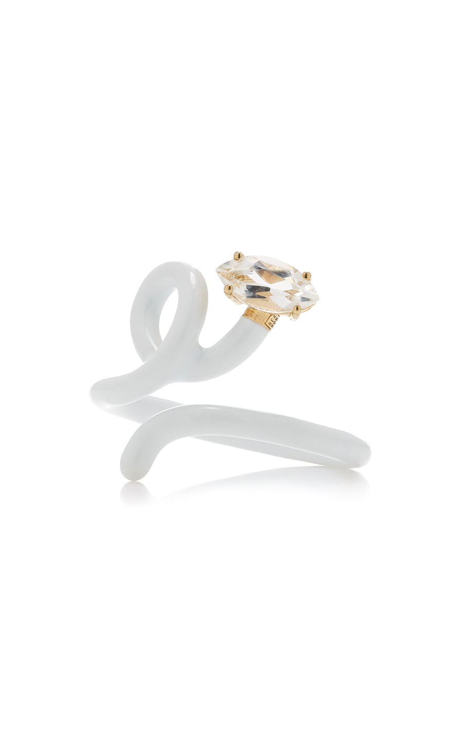 Baby Vine Enameled 9K Yellow Gold, Silver Crystal Ring