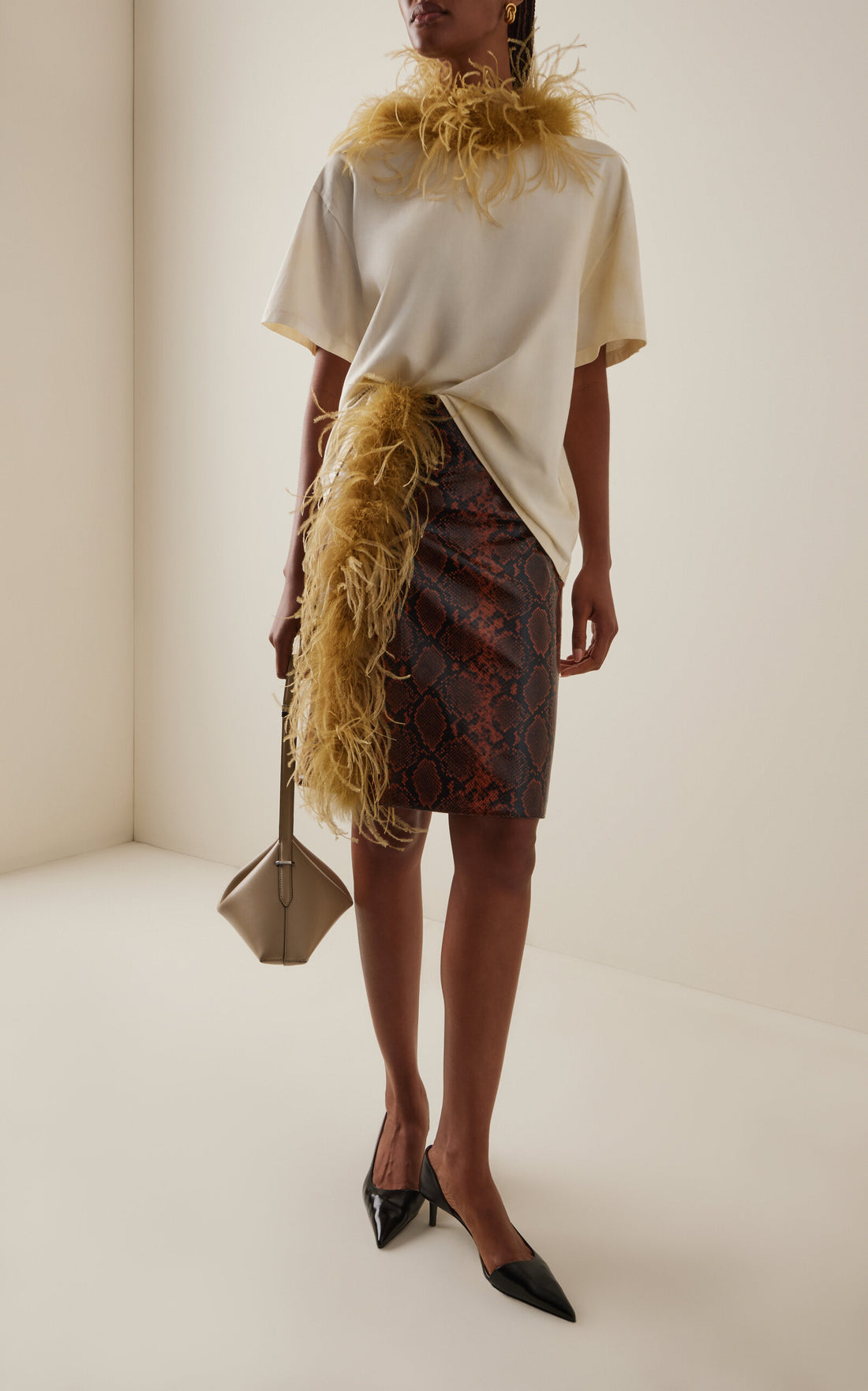 Feather-Trimmed Cotton T-Shirt