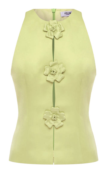 Amelia Floral-Appliquéd Crepe Top