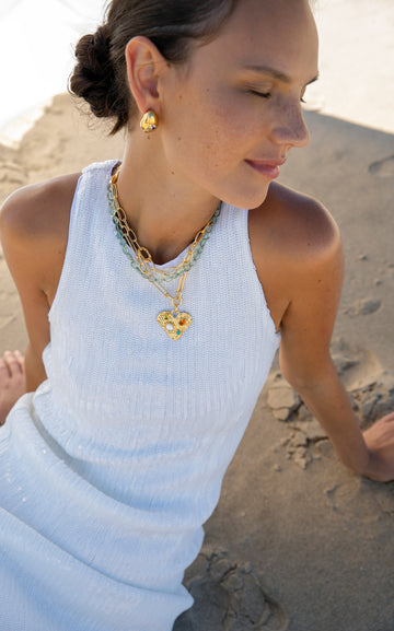 Treasure Trove Gold-Pleated Multi-Gem Pendant Necklace