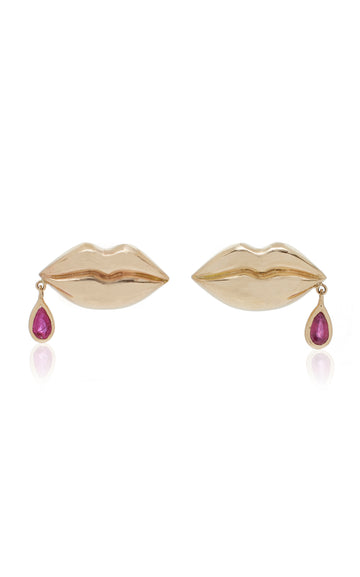 Rachel Quinn Last Kiss 14K Yellow Gold Ruby Earrings