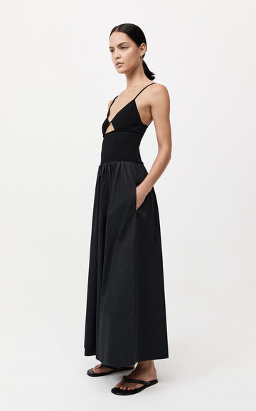 Knit-Poplin Combo Maxi Dress