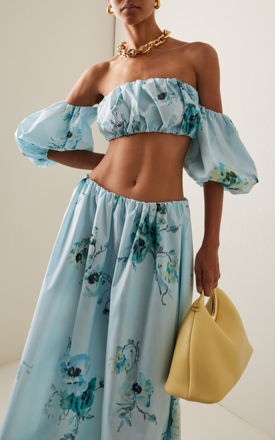 Lightburst Puff Sleeve Floral Cotton Crop Top